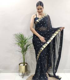 pre-stitched black faux georgette embroidered saree