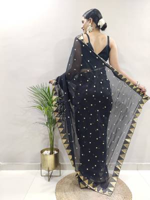 pre-stitched black faux georgette embroidered saree 3