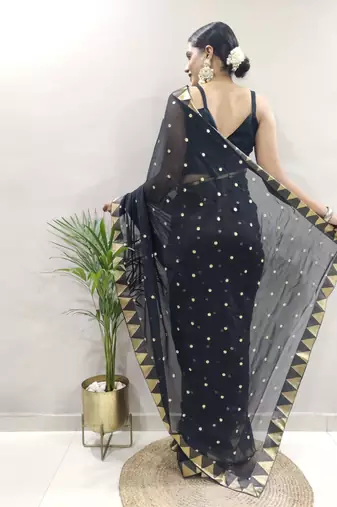 pre-stitched black faux georgette embroidered saree