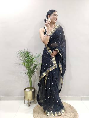 pre-stitched black faux georgette embroidered saree 4