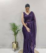 ready to wear purple faux georgette embroidered saree