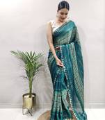 Light Blue Faux Georgette Embroidered Pre Stitched Saree