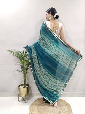 light blue faux georgette embroidered pre stitched saree 4