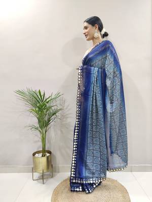 dark blue faux georgette embroidered pre stitched saree 2