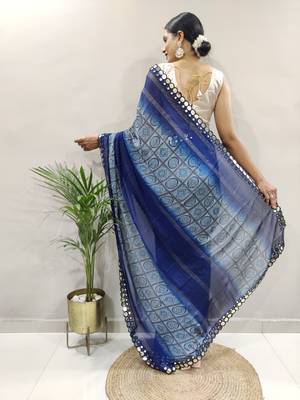 dark blue faux georgette embroidered pre stitched saree 5
