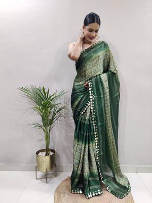 green faux georgette embroidered pre stitched saree 1