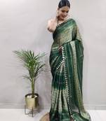 Green faux georgette embroidered pre stitched saree