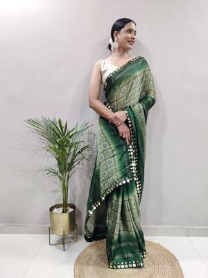 green faux georgette embroidered pre stitched saree 5