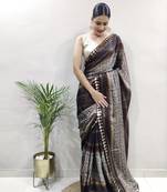 ready to wear brown faux georgette embroidered saree