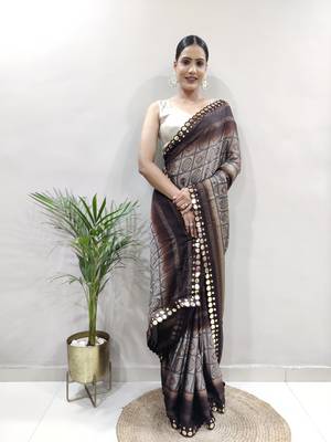 pre-stitched brown faux georgette embroidered saree 5