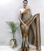 ready to wear light green faux georgette embroidered saree