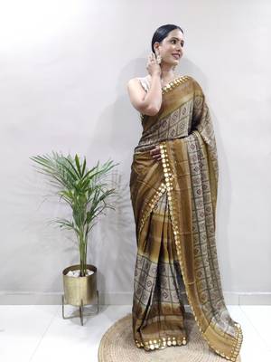 ready to wear light green faux georgette embroidered saree 2