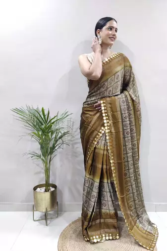 ready to wear light green faux georgette embroidered saree