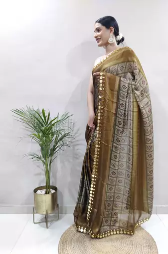 ready to wear light green faux georgette embroidered saree