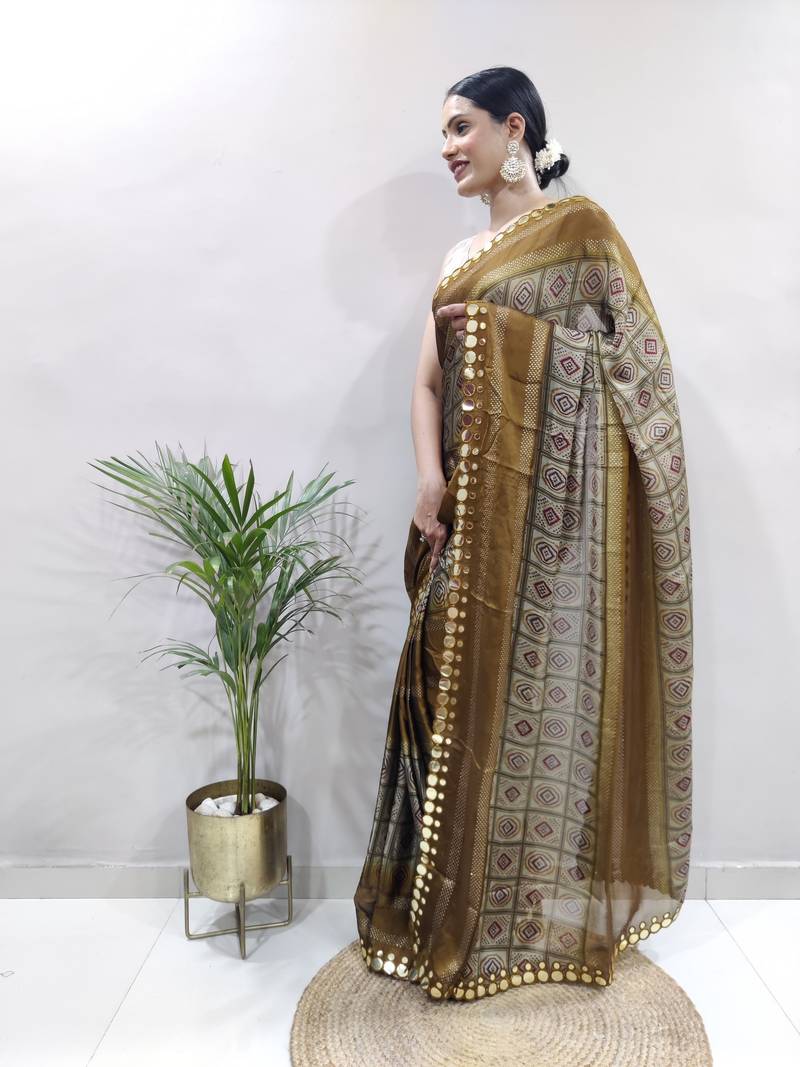 ready to wear light green faux georgette embroidered saree