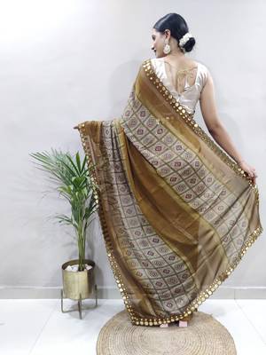 ready to wear light green faux georgette embroidered saree 4