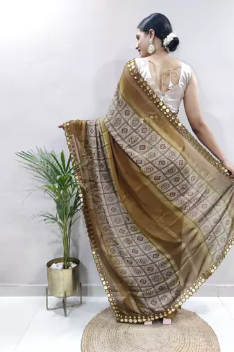 ready to wear light green faux georgette embroidered saree