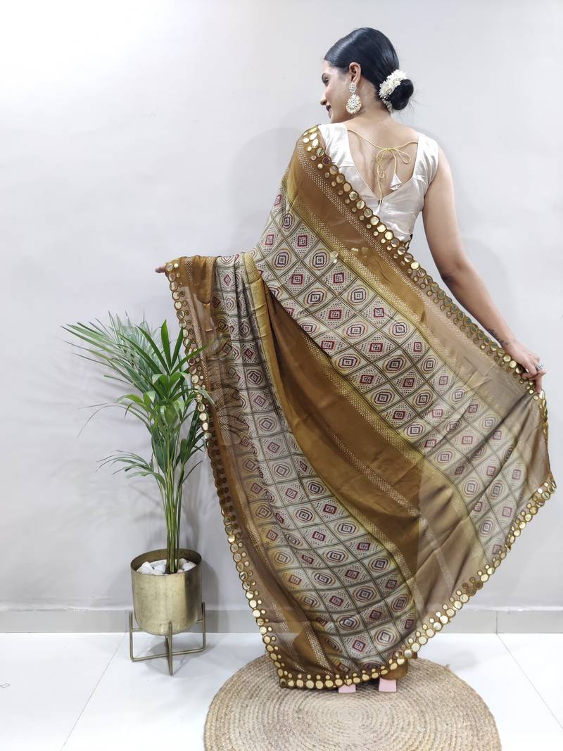 ready to wear light green faux georgette embroidered saree