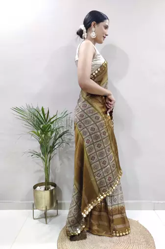 ready to wear light green faux georgette embroidered saree