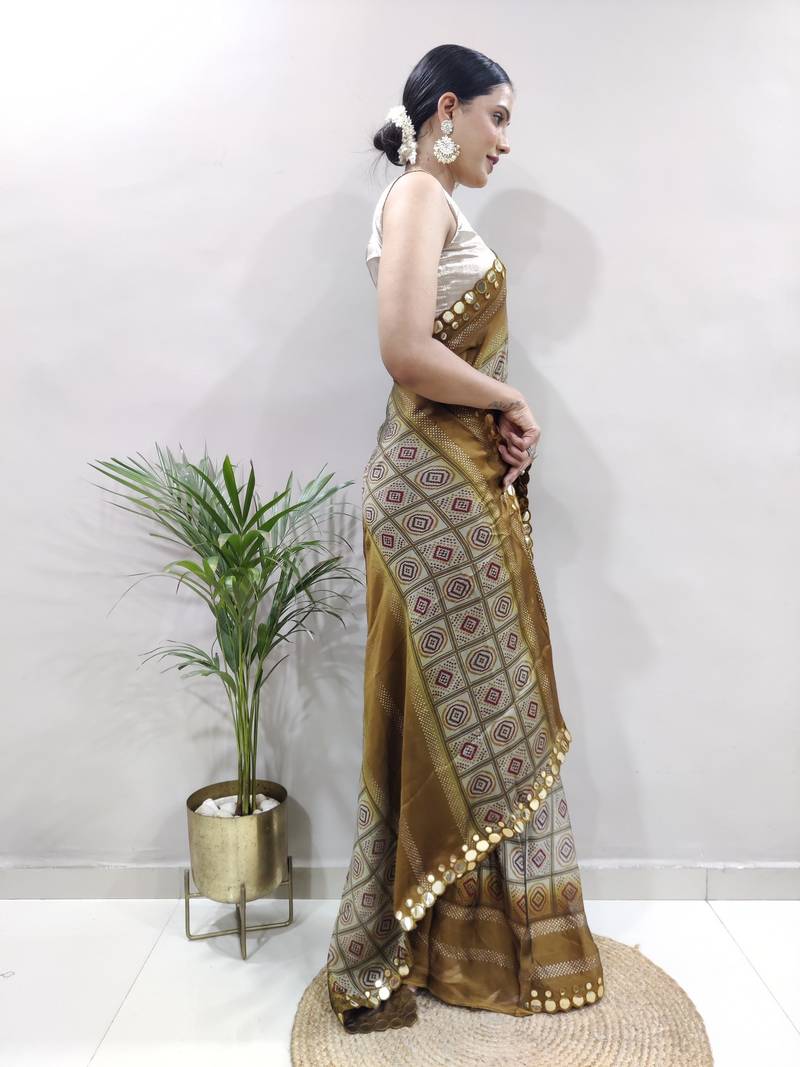 ready to wear light green faux georgette embroidered saree