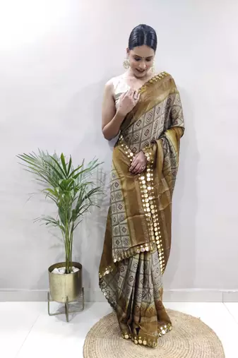 ready to wear light green faux georgette embroidered saree