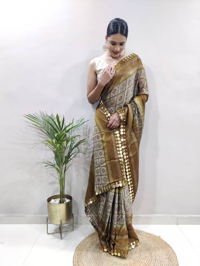 ready to wear light green faux georgette embroidered saree