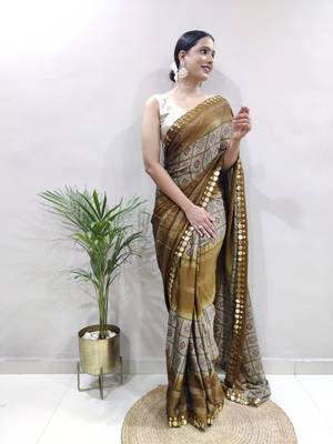 ready to wear light green faux georgette embroidered saree 7