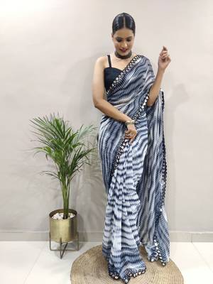 black faux georgette embroidered pre stitched saree 1