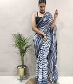 Black faux georgette embroidered pre stitched saree