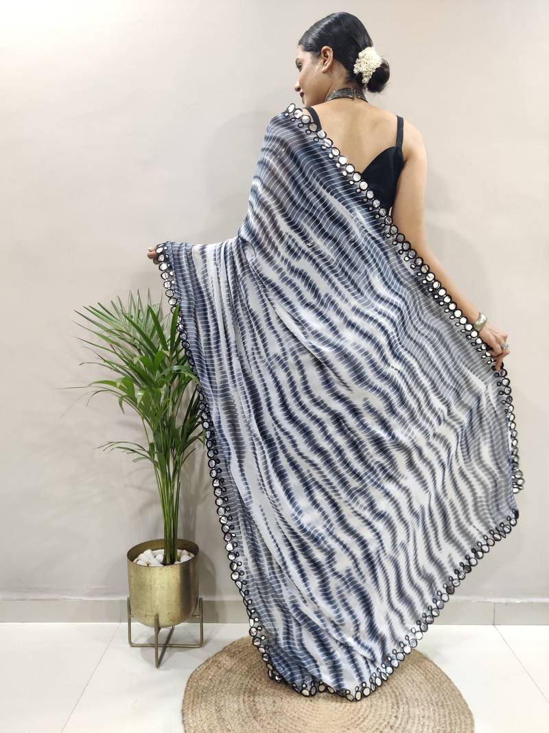 Black faux georgette embroidered pre stitched saree