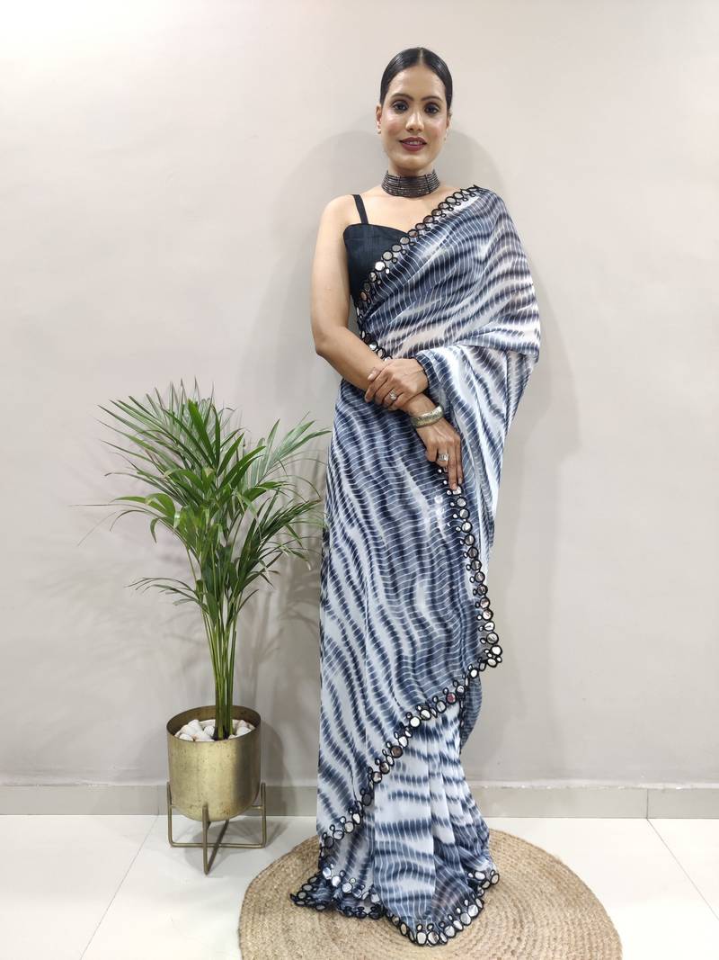 Black faux georgette embroidered pre stitched saree