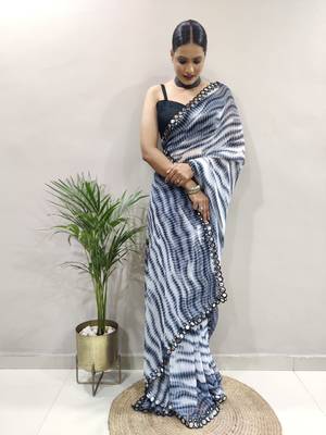 black faux georgette embroidered pre stitched saree 6
