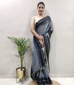 Black faux georgette embroidered pre stitched saree