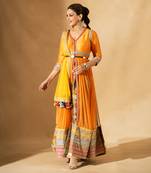 Dilruba Narangi Longline Ruched Jacket & Pants Set