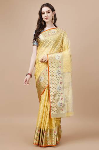 Yellow Woven Design Banarasi Zari Work Saree