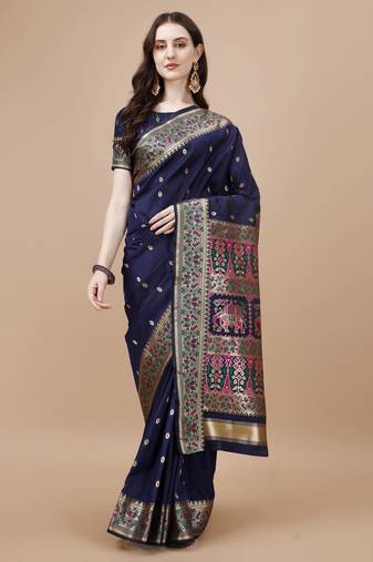 Navy Blue Woven Design Patola Zari Work Saree