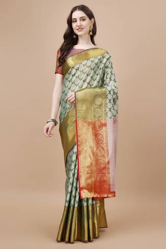 Green Woven Design Kanjeevaram Zari Work Saree