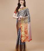 Navy Blue Woven Design Kanjeevaram Zari Work Saree