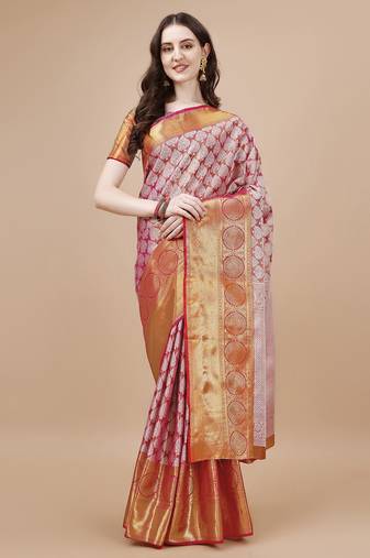 Pink Woven Design Kanjeevaram Zari Work Saree