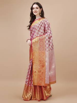 Pink Woven Design Kanjeevaram Zari Work Saree 2