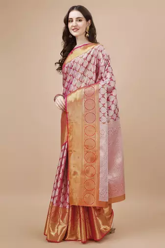 Pink Woven Design Kanjeevaram Zari Work Saree