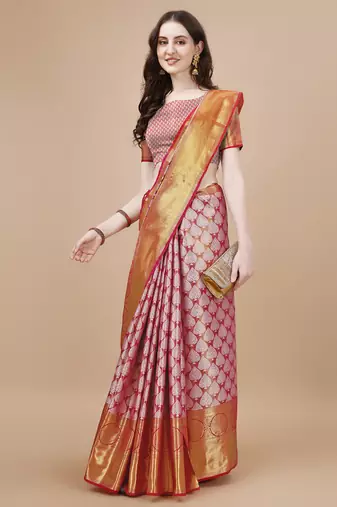 Pink Woven Design Kanjeevaram Zari Work Saree