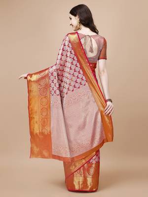 Pink Woven Design Kanjeevaram Zari Work Saree 4