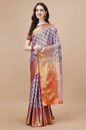 Purple Woven Design Kanjeevaram Zari Work Saree