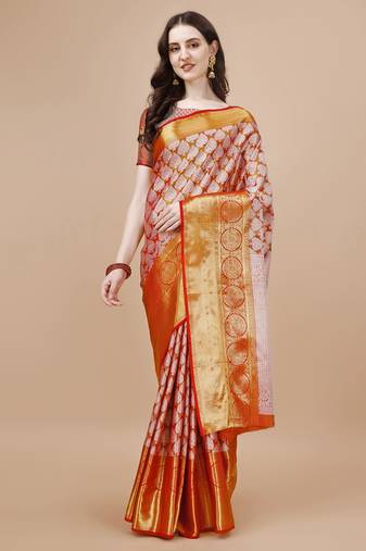 Red Woven Design Kanjeevaram Zari Work Saree