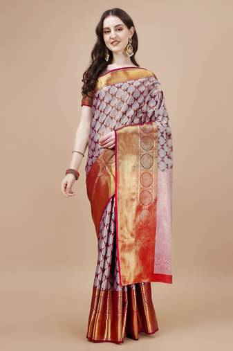 Magenta Woven Design Kanjeevaram Zari Work Saree