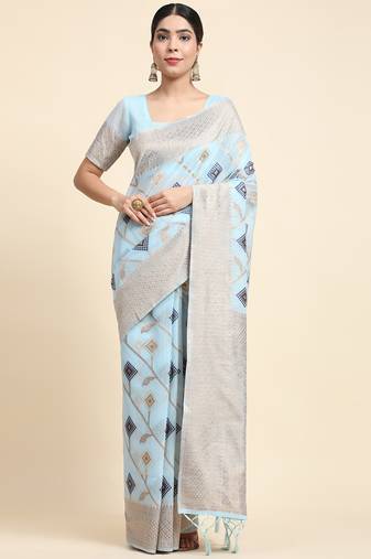 Blue Woven Design Linen Zari Work Saree