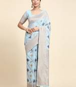 Blue Woven Design Linen Zari Work Saree