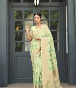 Green Woven Design Linen Zari Work Saree