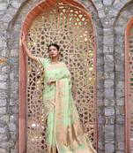 Green Woven Design Linen Zari Work Saree